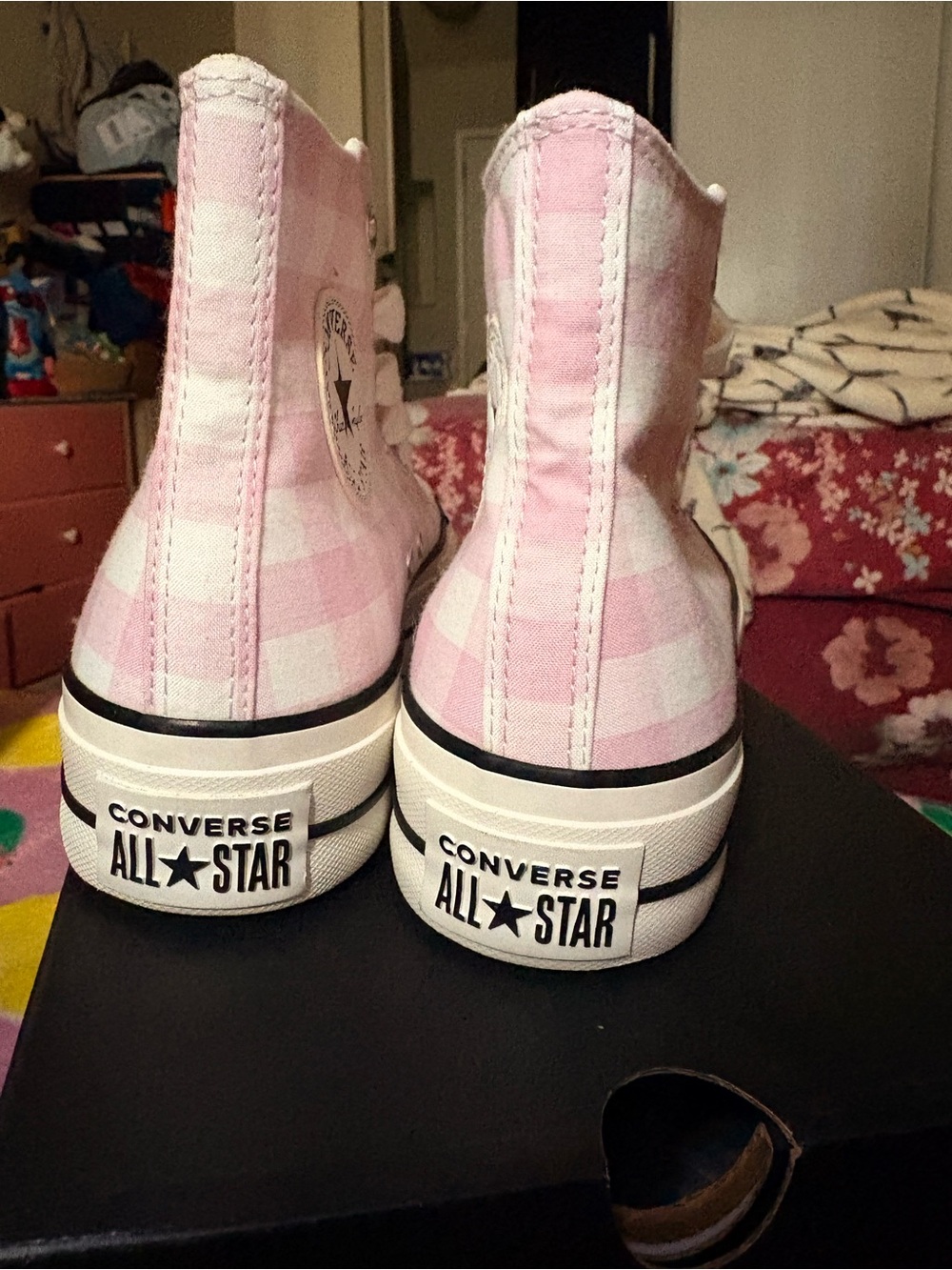 Converse Pink Gingham High-Top Platform Sneakers - Women's - Picture 4 of 7